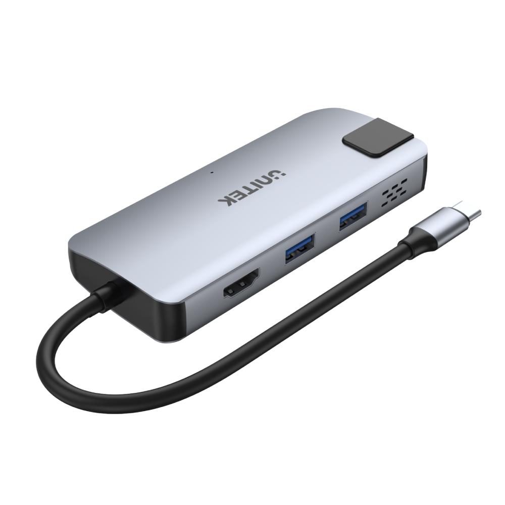 מפצל uHUB P5+ 5-in-1 USB-C Ethernet Hub with HDMI and 100W Power Delivery D1028A