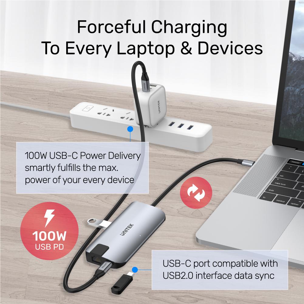 מפצל uHUB P5+ 5-in-1 USB-C Ethernet Hub with HDMI and 100W Power Delivery D1028A