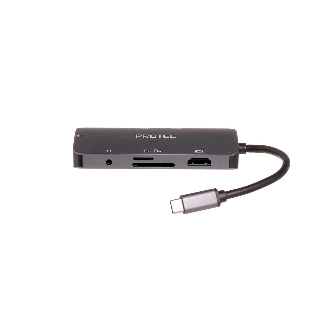Protec DM187 מפצל TYPE C 9 in 1  אלומיניום-  (רשת+HDMI+אודיו+USB*3+קורא.כ + PD)